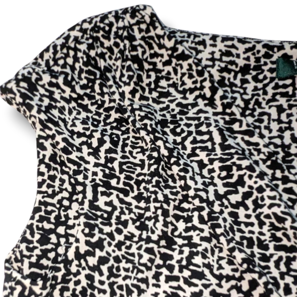 Lauren Ralph Lauren Black White Printed Ruched A Line Jersey Knit Dress Size 8 - Picture 11 of 12